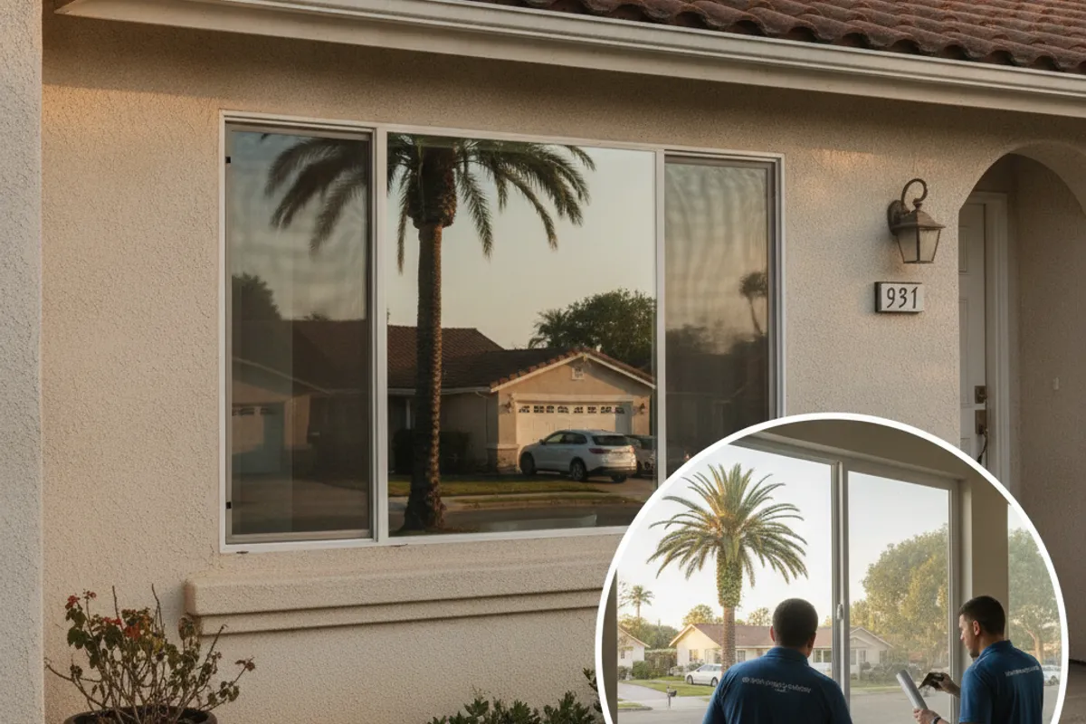 San Diego home entry with frosted privacy film on sidelights next to the front door