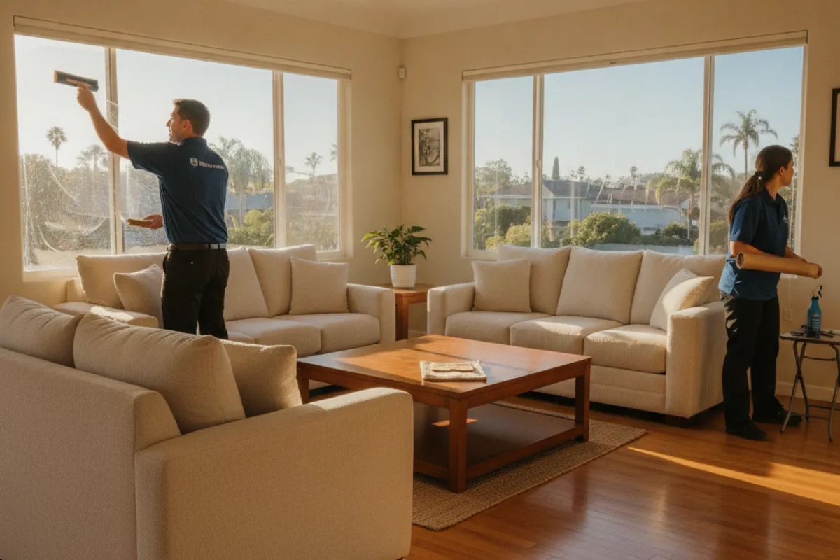 San Diego living room with sun-bleached flooring near untreated windows compared to protected flooring in an adjacent room